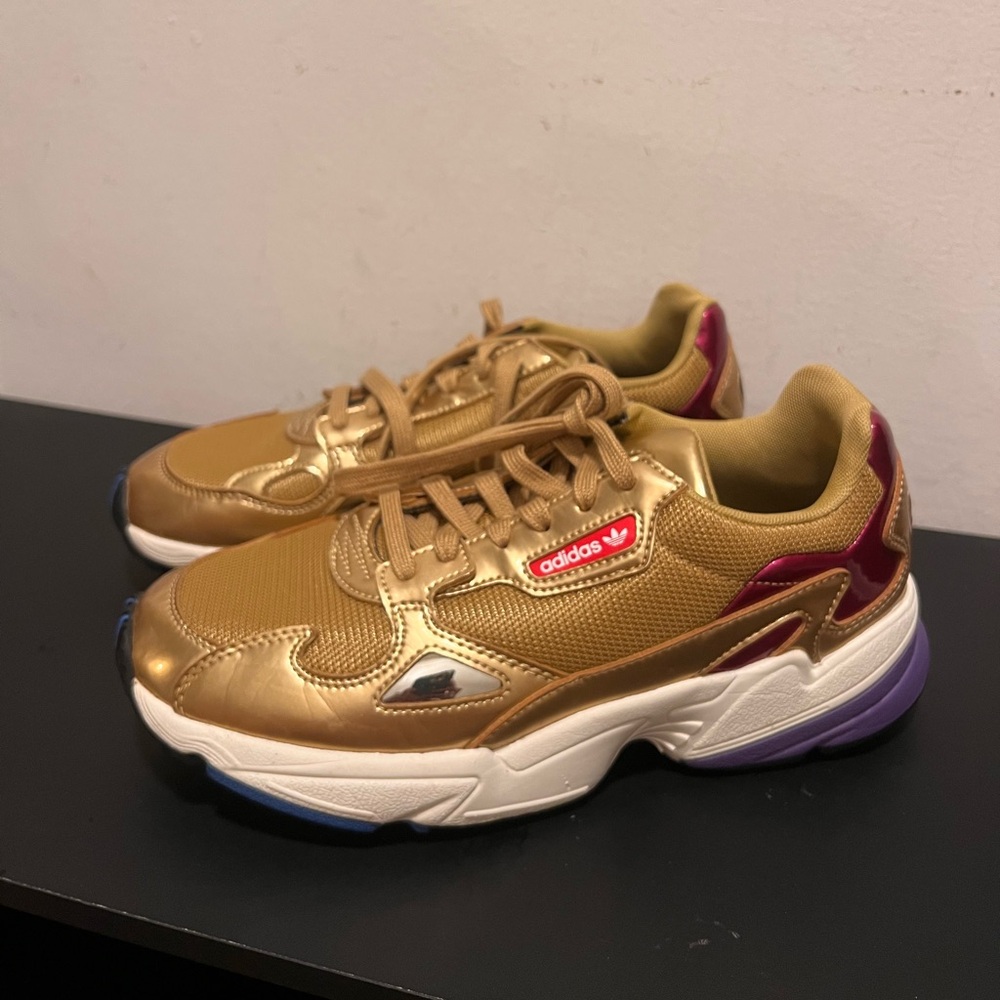 Adidas Falcon Gold and Purple Athletic Shoes